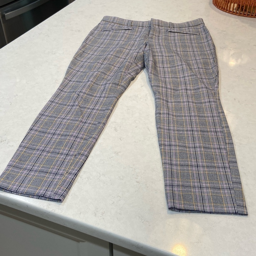 GAP Signature Skinny Ankle woman plaid purple black and white with yellow SZ 10